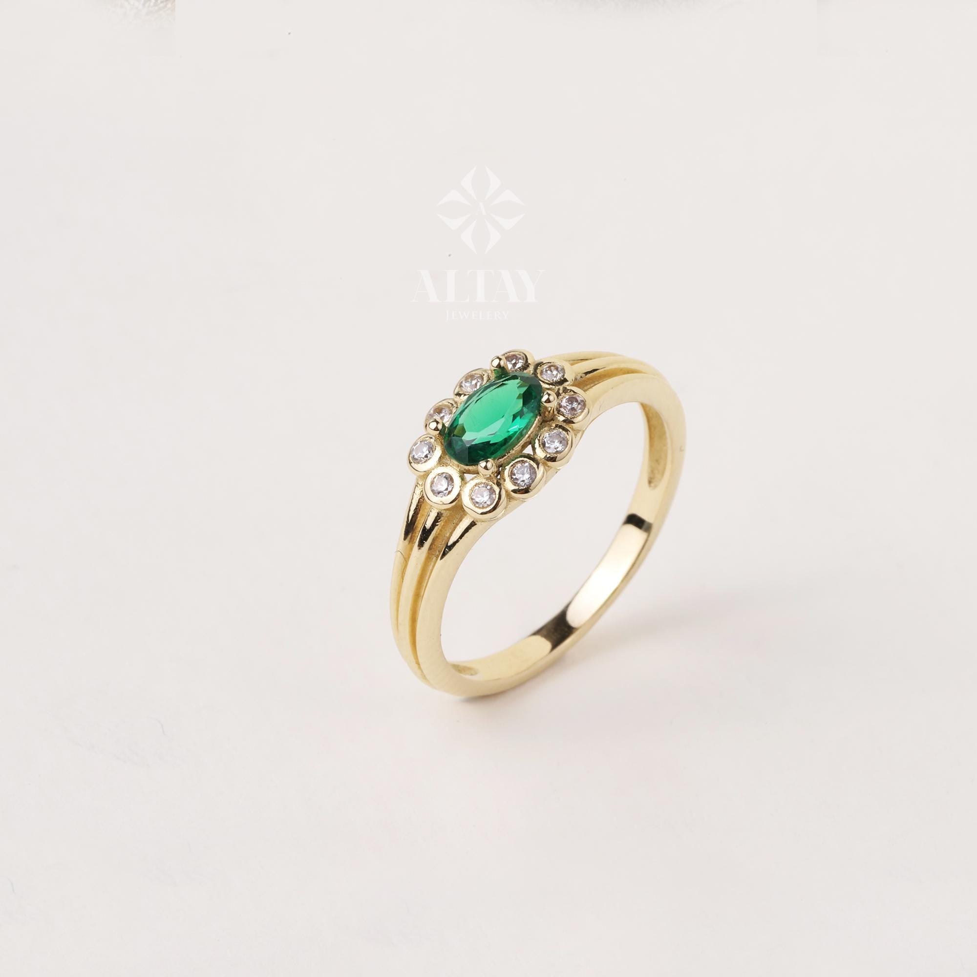 14K Gold Emerald Ring, Emerald Engagement Ring, Oval Cut Emerald Ring, Promise Ring, May Birthstone Solitaire Ring, Gift For Her