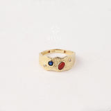 14K Gold Textured Gemstone Ring, Multi Stone Band Ring