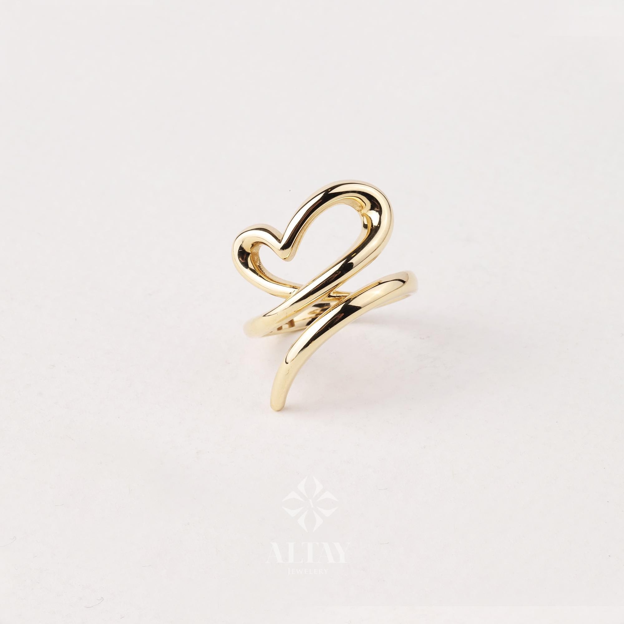 14K Gold Heart Ring, Heart Love Ring, Small Promise Ring, Open Stackable Heart Ring, Dainty Gold Ring, Heart Wedding Ring, Gift For Her