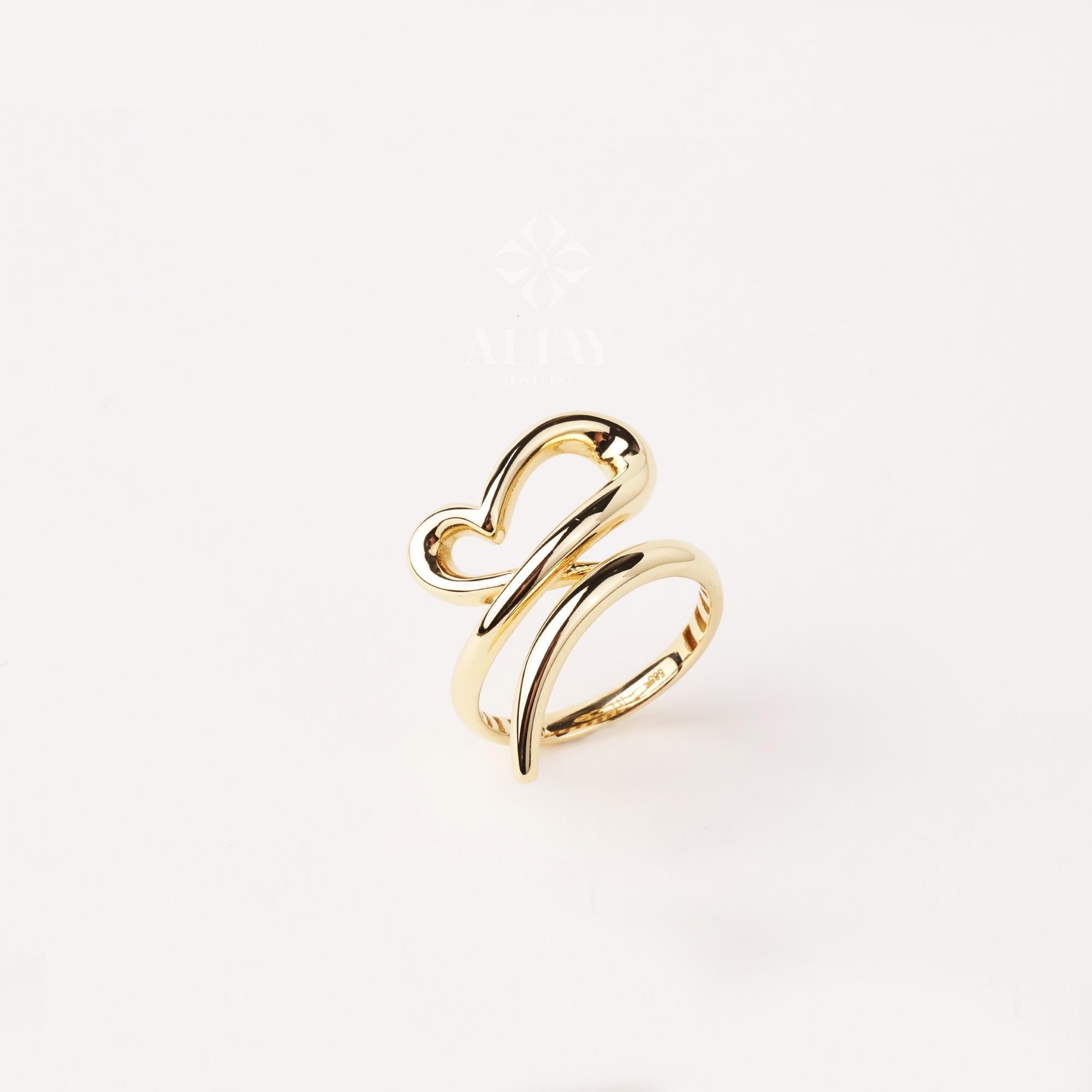 14K Gold Heart Ring, Heart Love Ring, Small Promise Ring, Open Stackable Heart Ring, Dainty Gold Ring, Heart Wedding Ring, Gift For Her