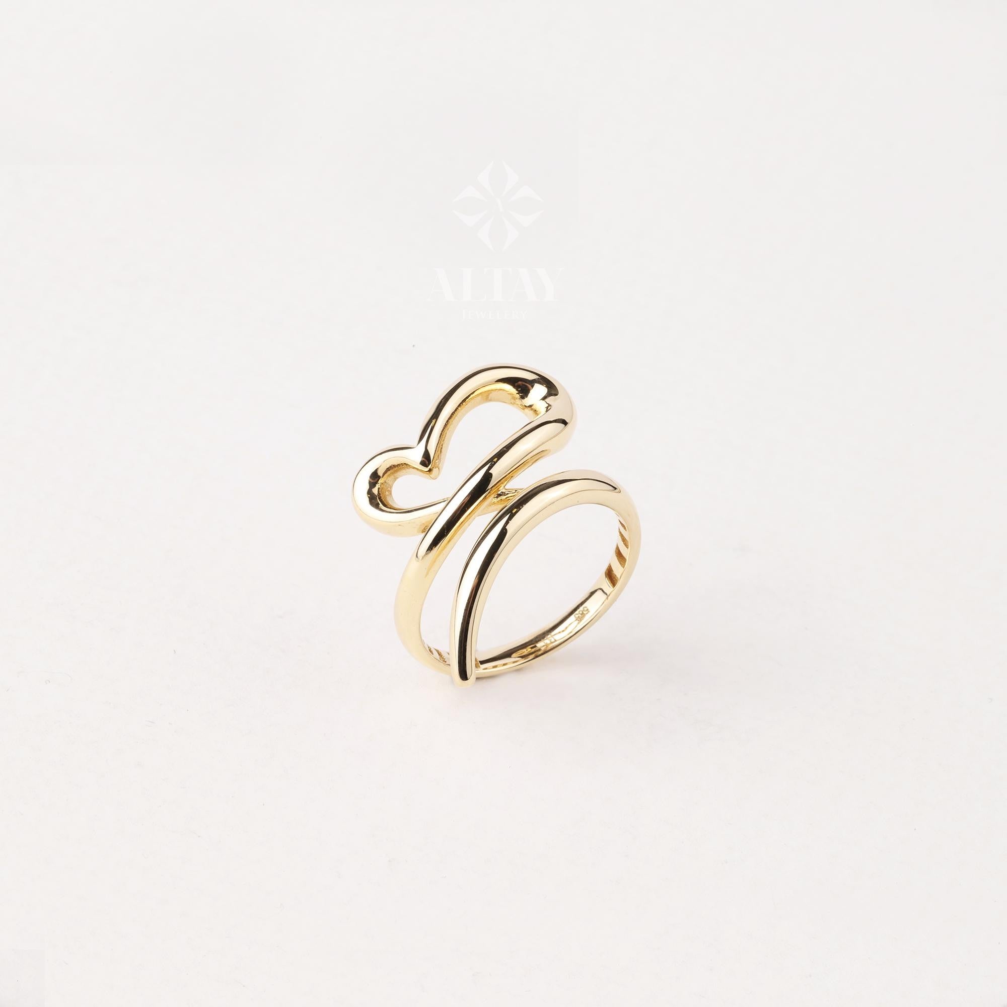 14K Gold Heart Ring, Heart Love Ring, Small Promise Ring, Open Stackable Heart Ring, Dainty Gold Ring, Heart Wedding Ring, Gift For Her