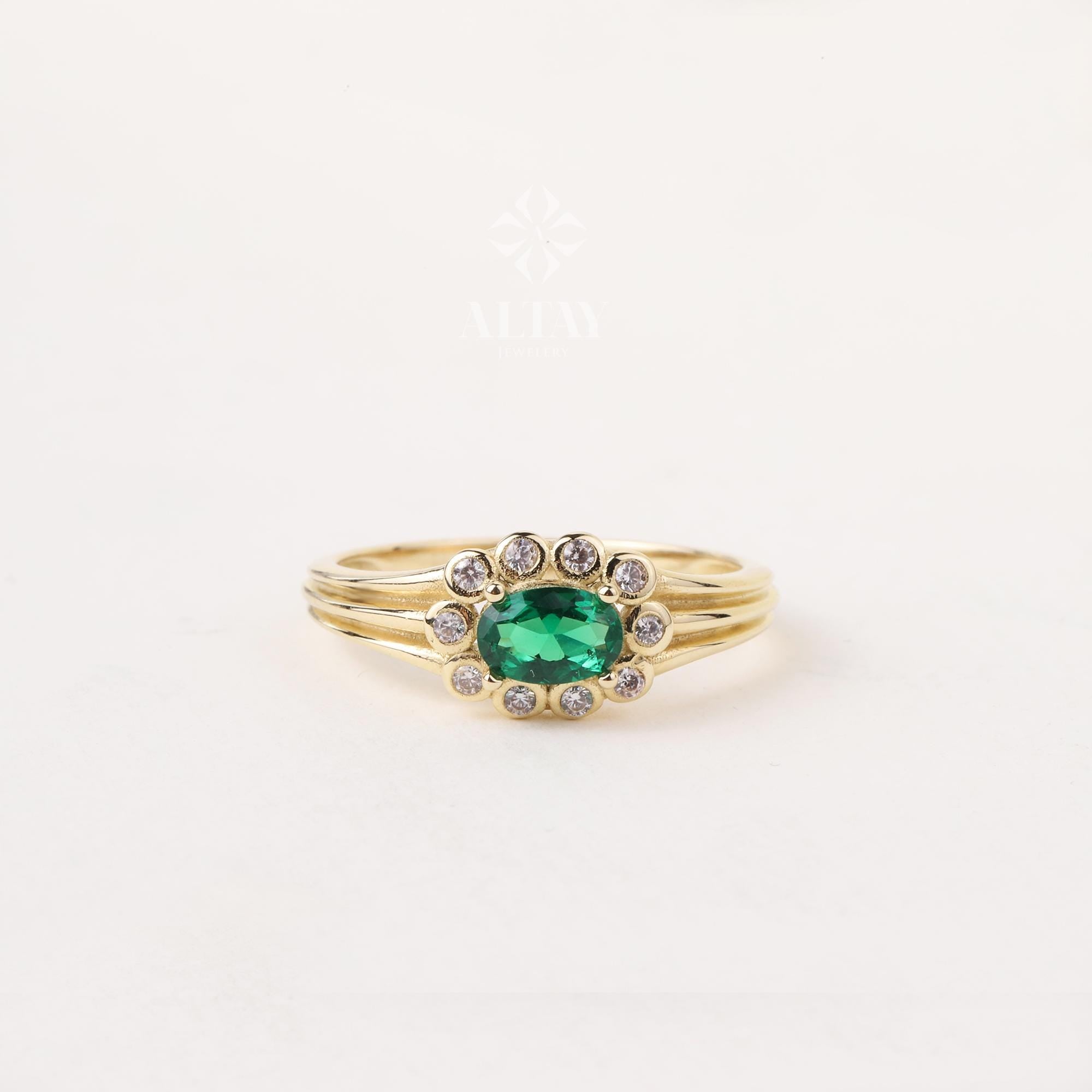 14K Gold Emerald Ring, Emerald Engagement Ring, Oval Cut Emerald Ring, Promise Ring, May Birthstone Solitaire Ring, Gift For Her