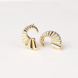 14K Gold Rope Ribbed Croissant Huggie Earrings, Thick Twisted Crescent Moon Hoop