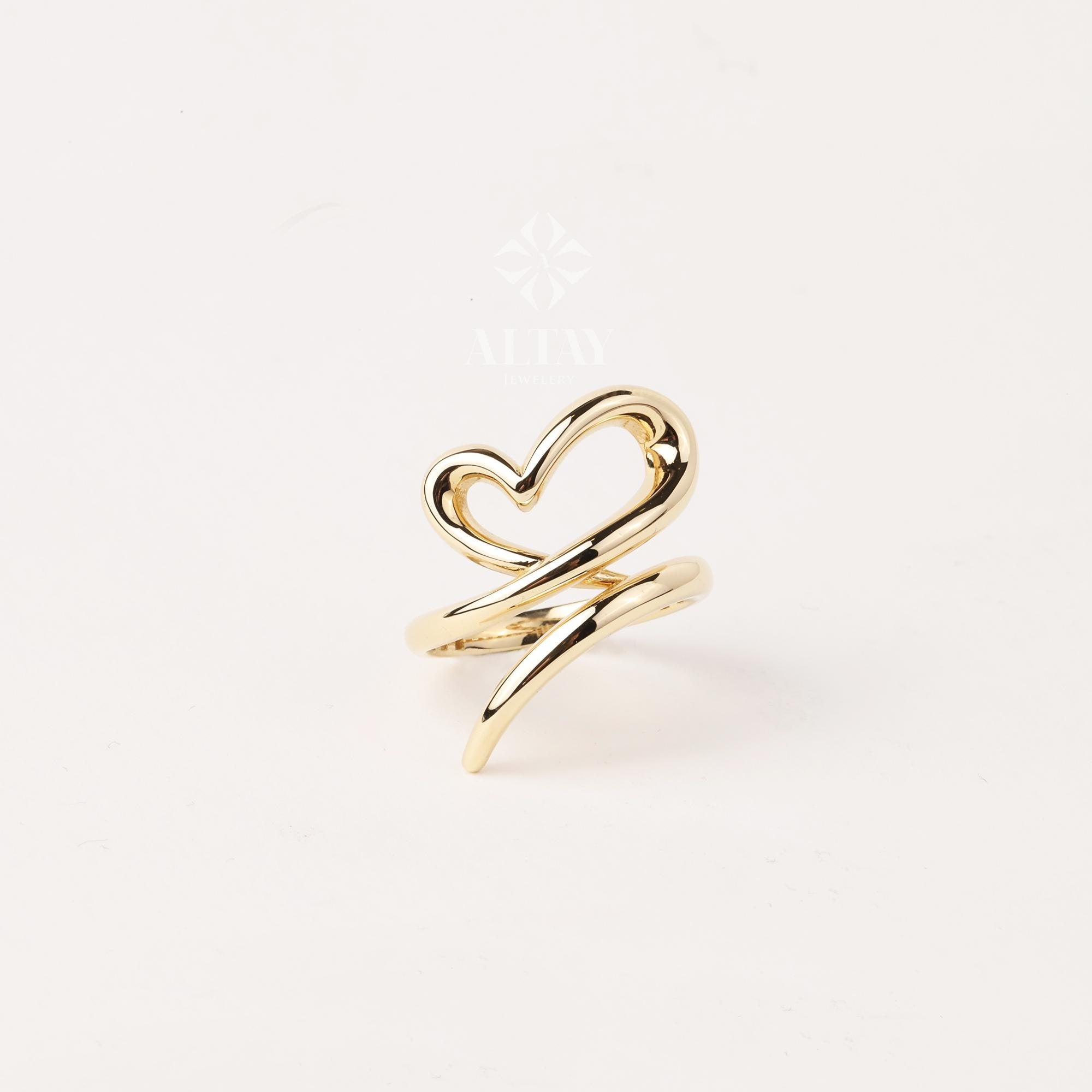 14K Gold Heart Ring, Heart Love Ring, Small Promise Ring, Open Stackable Heart Ring, Dainty Gold Ring, Heart Wedding Ring, Gift For Her