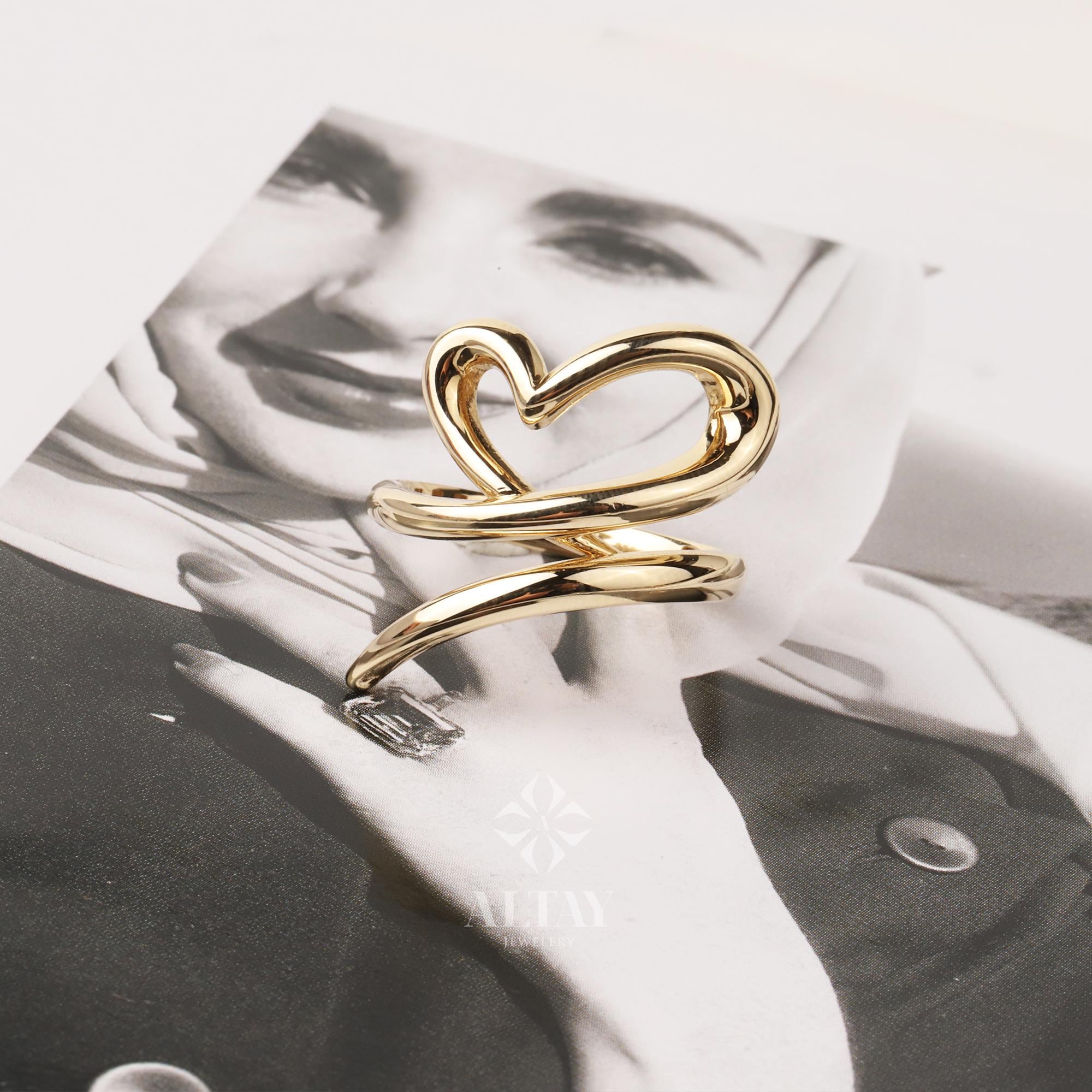 14K Gold Heart Ring, Heart Love Ring, Small Promise Ring, Open Stackable Heart Ring, Dainty Gold Ring, Heart Wedding Ring, Gift For Her