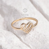 14K Gold Heart Ring, Heart Love Ring