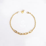 14K Gold Paperclip Rolo Chain Bracelet, Rectangle Paper Clip Chain
