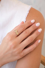 14K Gold Leaf Ring, Dainty Nature Inspired Ring
