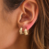 14K Gold Dome Huggie Earrings, Ribbed Huggie Hoop Earrings
