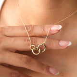 14K Gold Three Circle Necklace, Three Interlocking Pendant Necklace