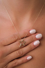 14K Gold Open Star Necklace, Small Star Pendant