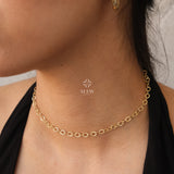14K Gold Chain Necklace, Rolo Chain Choker