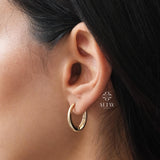 14K Gold Chunky Gold Hoop Earrings, Oval Thick Hoops Gold Earrings