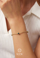 14K Gold Evil Eye Bracelet, 2.5mm Gold Rolo Chain Bracelet