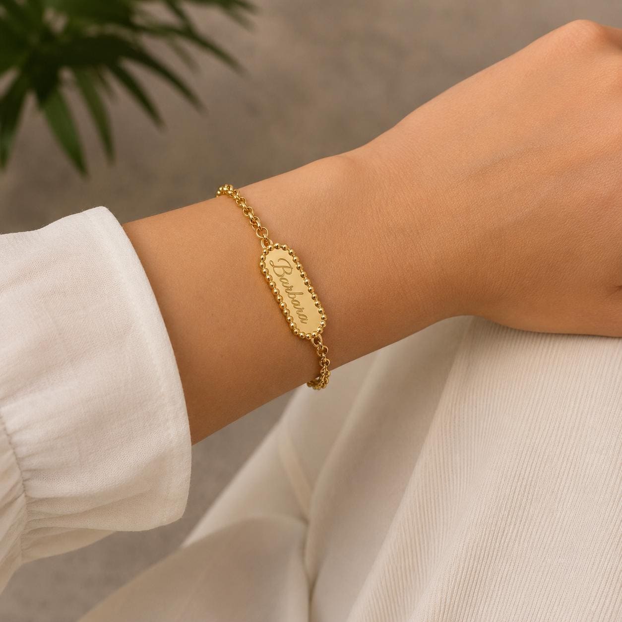 14K Gold Bar Rolo Chain Bracelet, Custom Bar Bracelet, Personalized Name Bracelet, Engraved Bracelet for Women, Friendship Bracelet