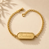 14K Gold Bar Rolo Chain Bracelet, Custom Bar Bracelet