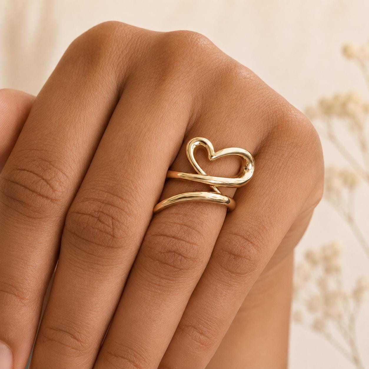 14K Gold Heart Ring, Heart Love Ring, Small Promise Ring, Open Stackable Heart Ring, Dainty Gold Ring, Heart Wedding Ring, Gift For Her