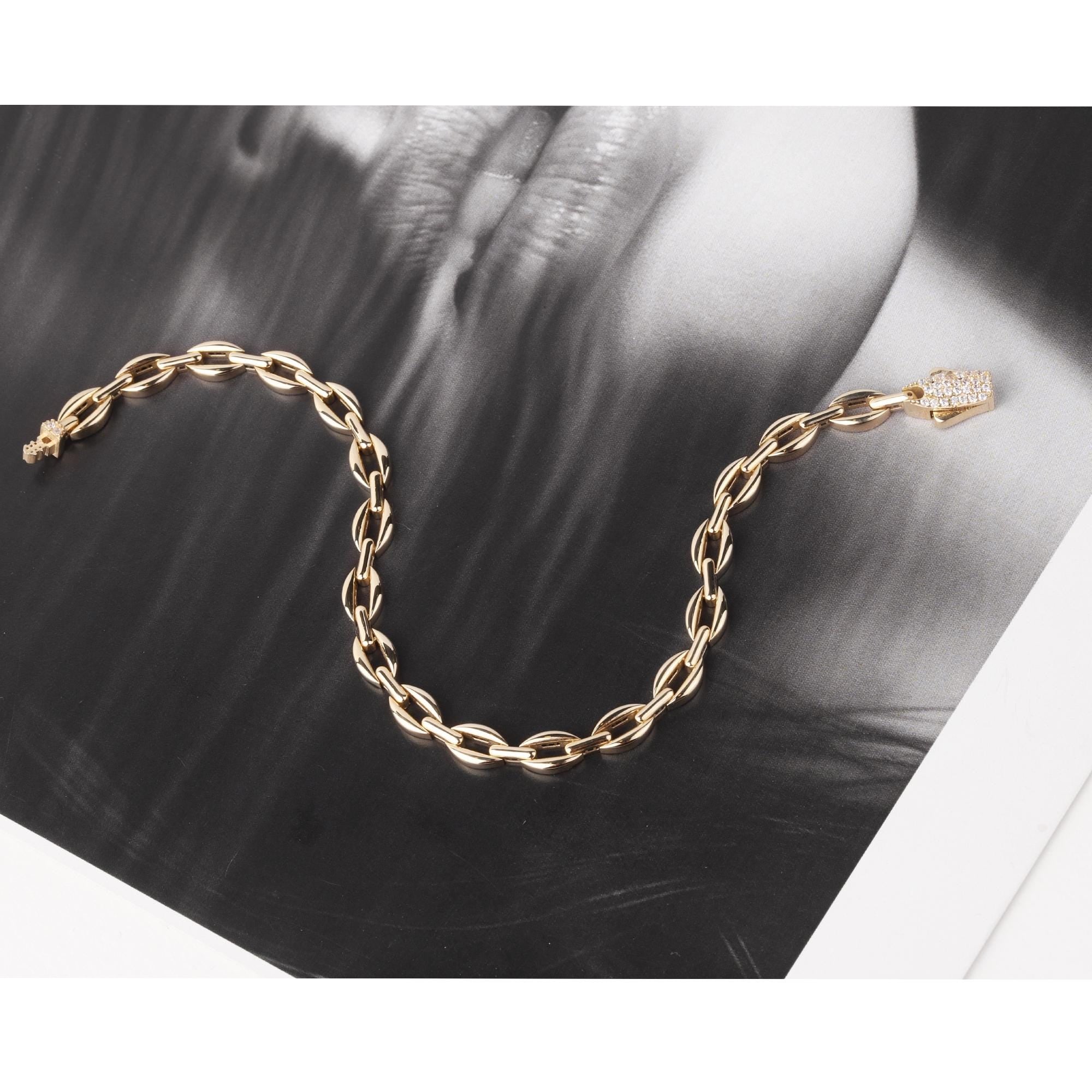 14K Gold Chain Bracelet, 5mm Classic Gold Link Bracelet, Everyday Gold Bracelet, Timeless Real Gold Jewelry Gift for Her