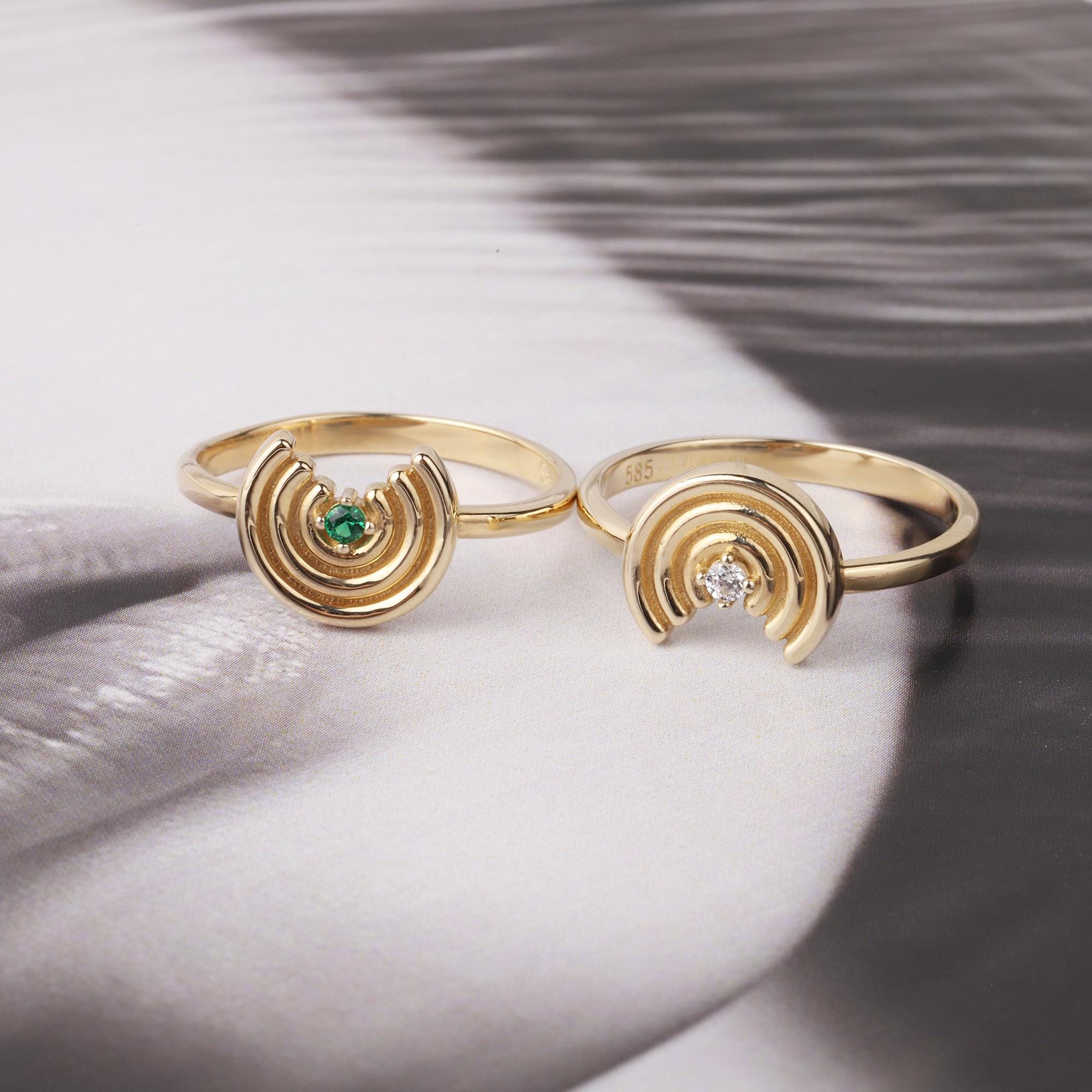 14K Gold Rainbow Ring, Dainty Rainbow Ring, Minimalist Gold Ring, Colorful Gemstone Ring, Everyday Real Gold Jewelry Gift for Her