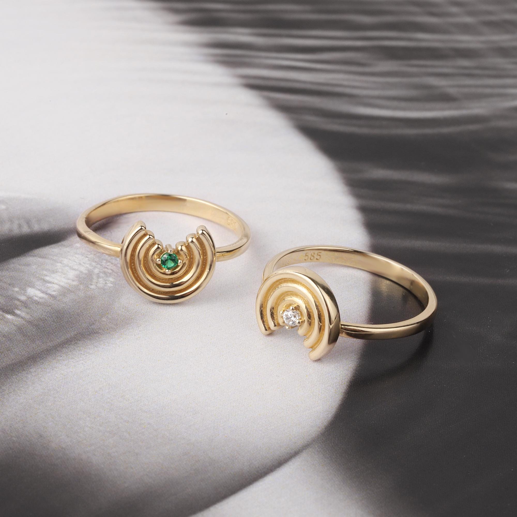 14K Gold Rainbow Ring, Dainty Rainbow Ring, Minimalist Gold Ring, Colorful Gemstone Ring, Everyday Real Gold Jewelry Gift for Her