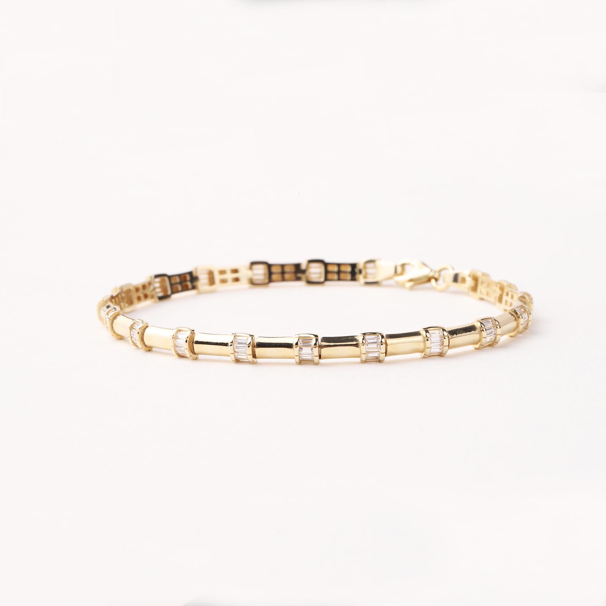 14K Gold Baguette Bracelet, Baguette Link Gold Bracelet, Dainty Gold Bracelet, Minimalist Everyday Fine Jewelry Gift for Her
