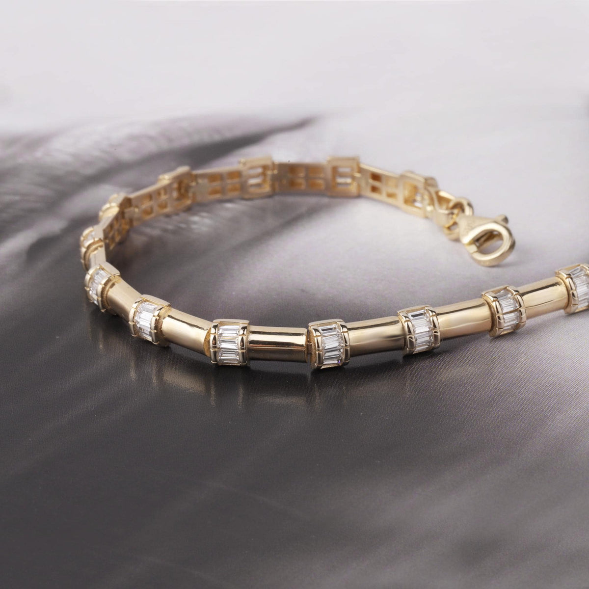 14K Gold Baguette Bracelet, Baguette Link Gold Bracelet, Dainty Gold Bracelet, Minimalist Everyday Fine Jewelry Gift for Her