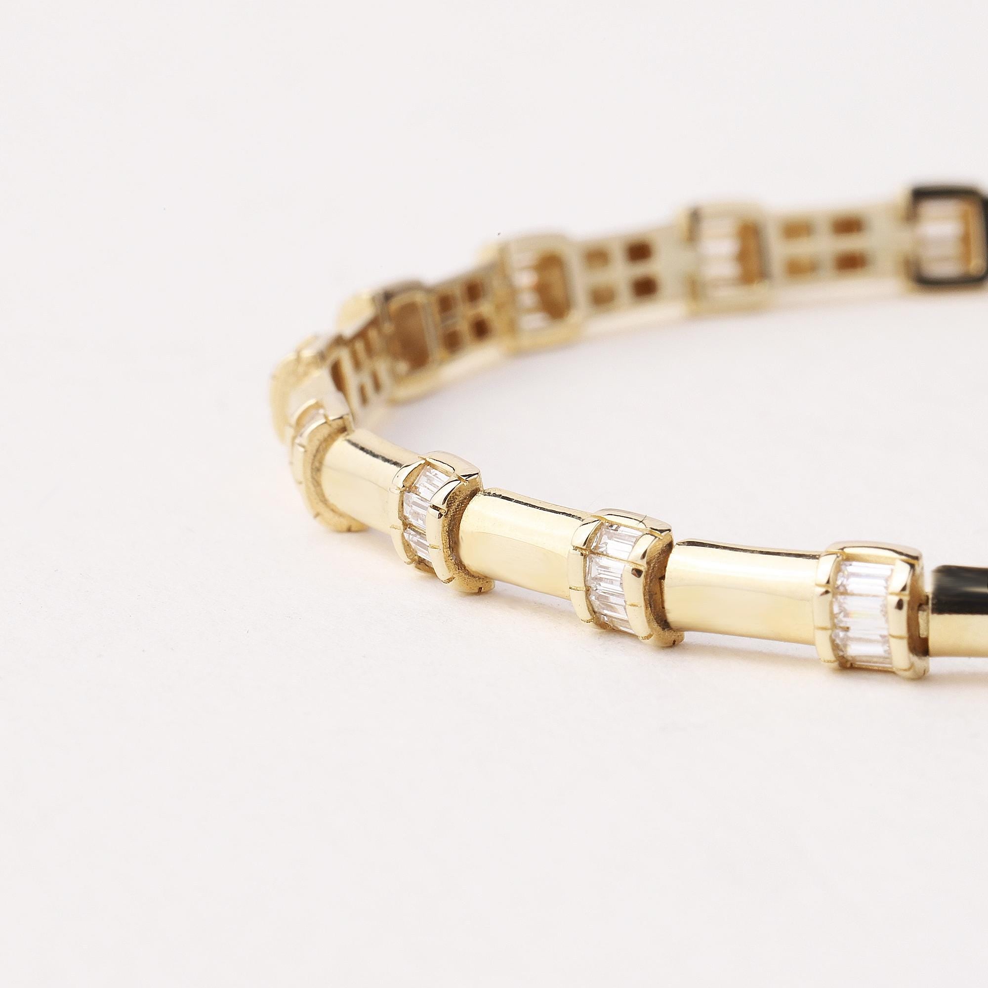 14K Gold Baguette Bracelet, Baguette Link Gold Bracelet, Dainty Gold Bracelet, Minimalist Everyday Fine Jewelry Gift for Her