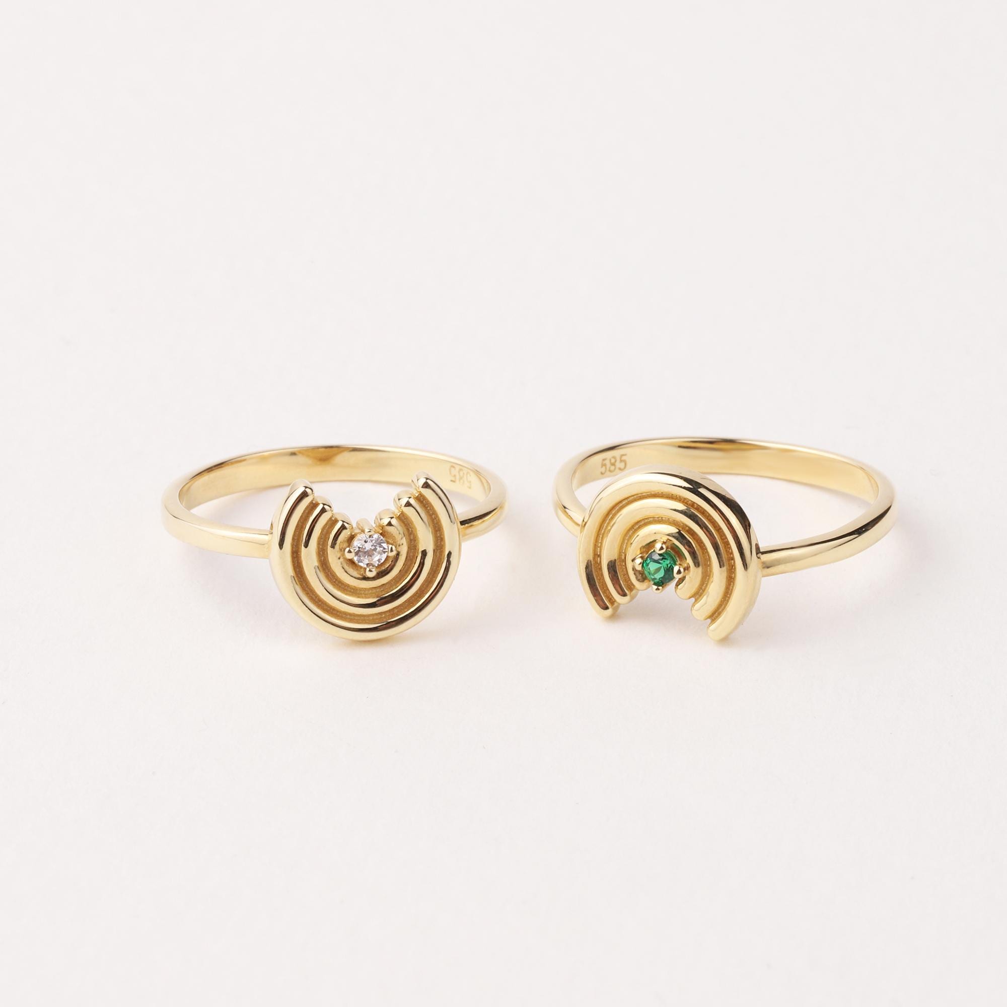 14K Gold Rainbow Ring, Dainty Rainbow Ring, Minimalist Gold Ring, Colorful Gemstone Ring, Everyday Real Gold Jewelry Gift for Her