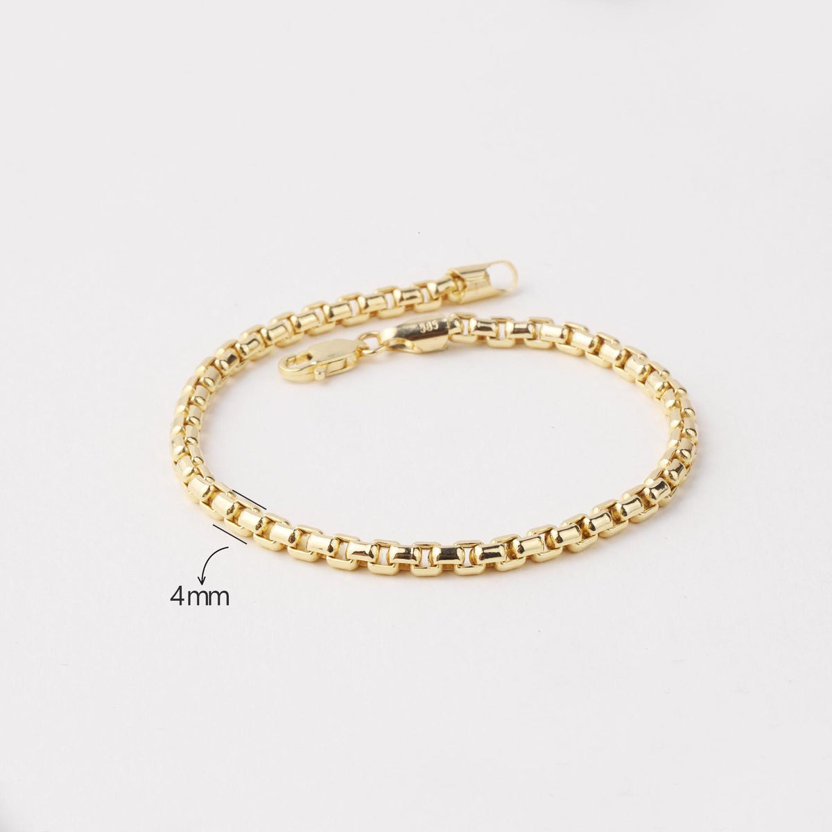14K Gold 4mm Box Chain Bracelet, Unisex Gold Bracelet, Minimalist Gold Chain, Everyday Bracelet, Gift for Him or Her