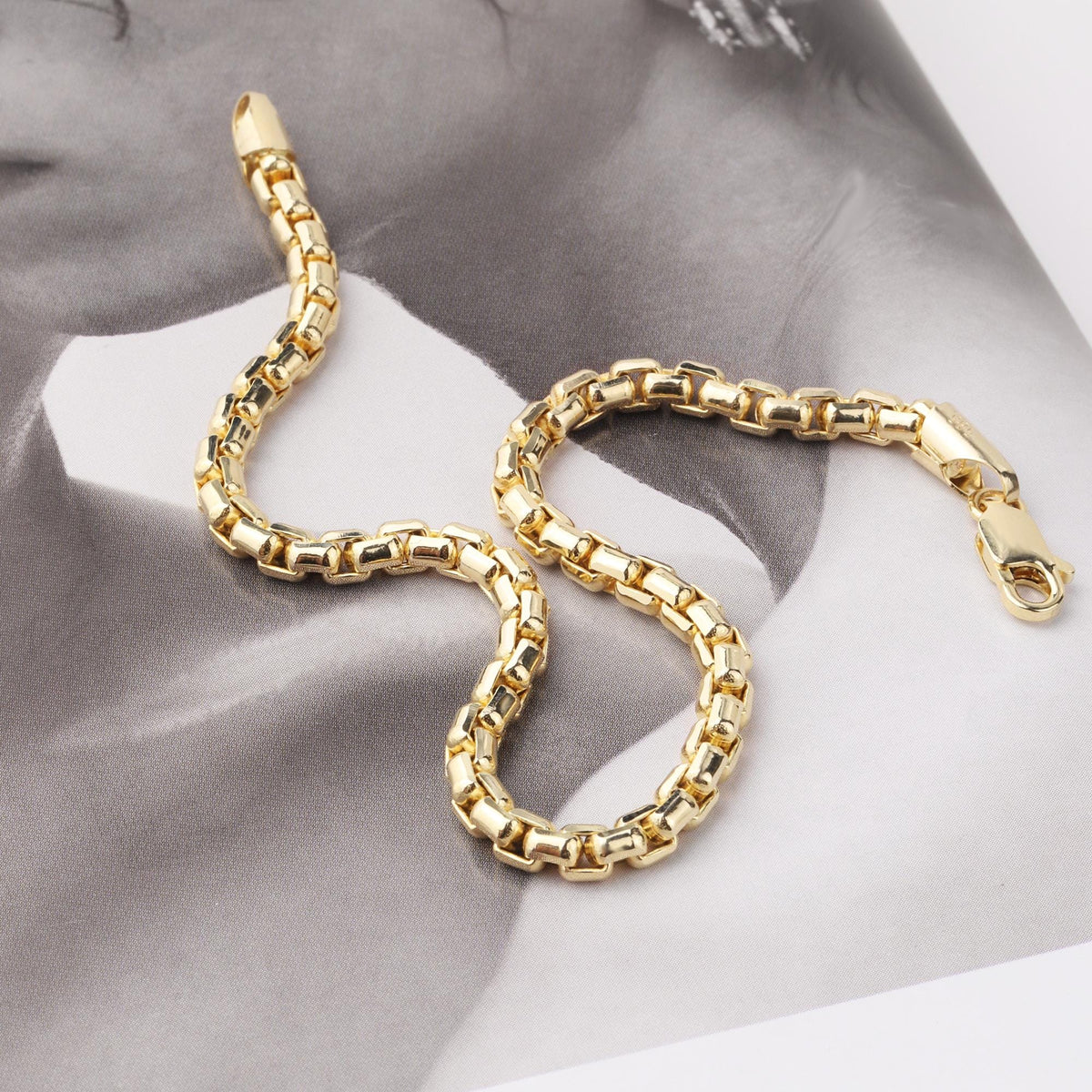 14K Gold 4mm Box Chain Bracelet, Unisex Gold Bracelet, Minimalist Gold Chain, Everyday Bracelet, Gift for Him or Her