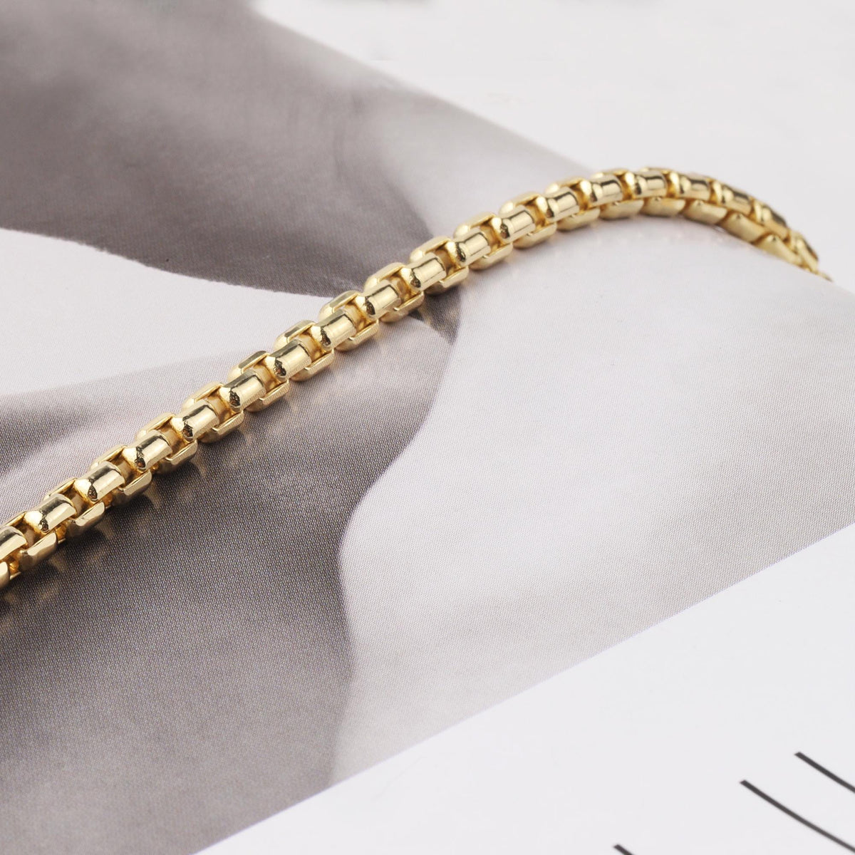 14K Gold 4mm Box Chain Bracelet, Unisex Gold Bracelet, Minimalist Gold Chain, Everyday Bracelet, Gift for Him or Her