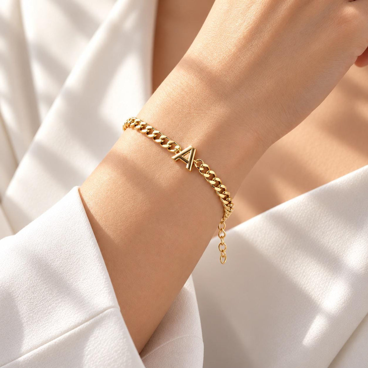 14K Gold Cuban Link Initial Bracelet, 3.5 mm Curb Letter Chain, Custom Miami Cuban Bold Link, Personalized Bracelet, Name Gift For Her Men