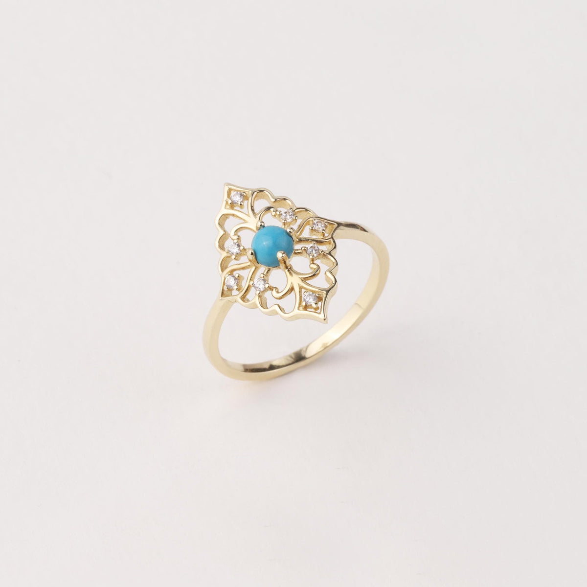 14K Gold Turquoise Filigree Ring, Vintage Inspired Floral Statement Ring, Art Deco Gold Ring, December Birthstone Jewelry, Gift for Her