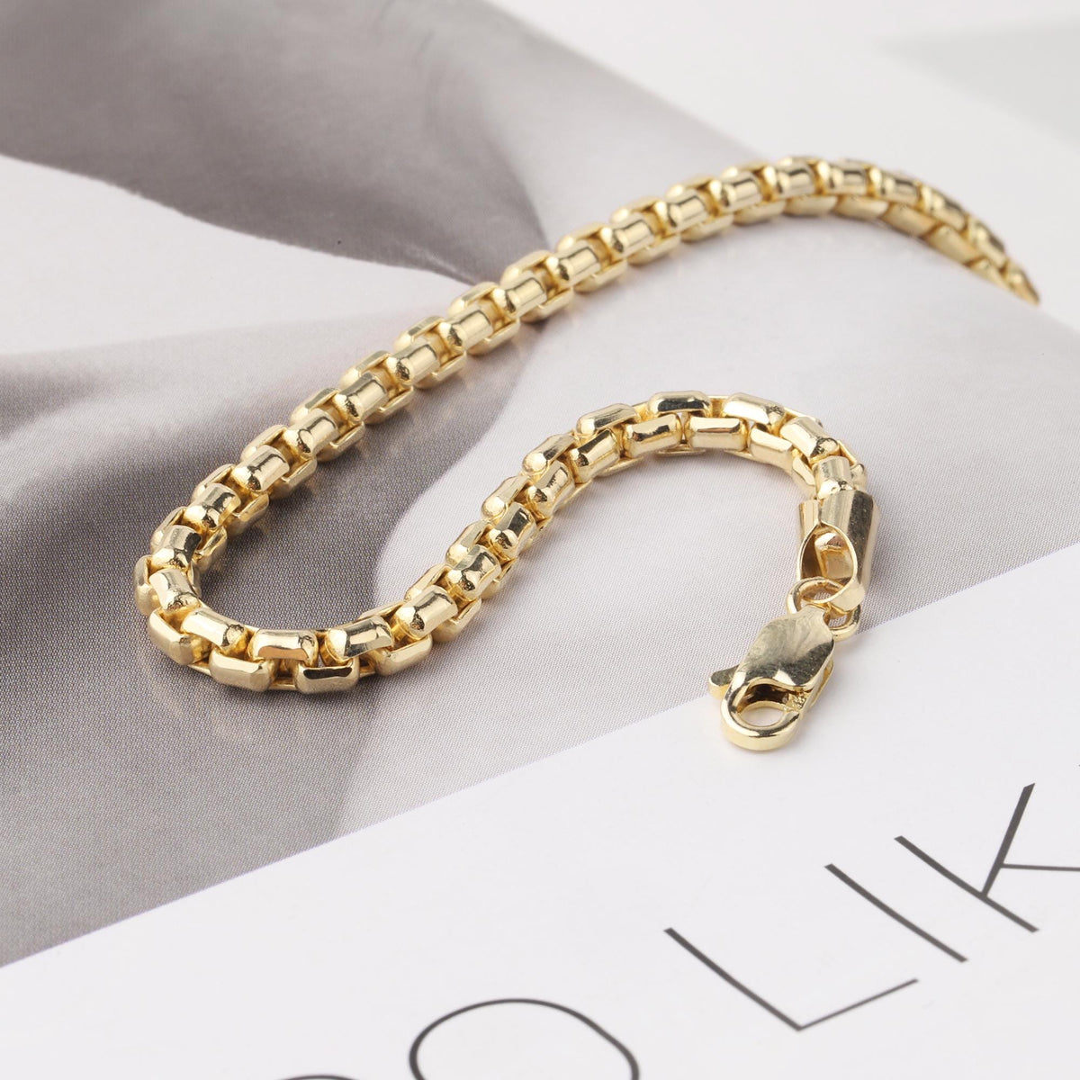 14K Gold 4mm Box Chain Bracelet, Unisex Gold Bracelet, Minimalist Gold Chain, Everyday Bracelet, Gift for Him or Her