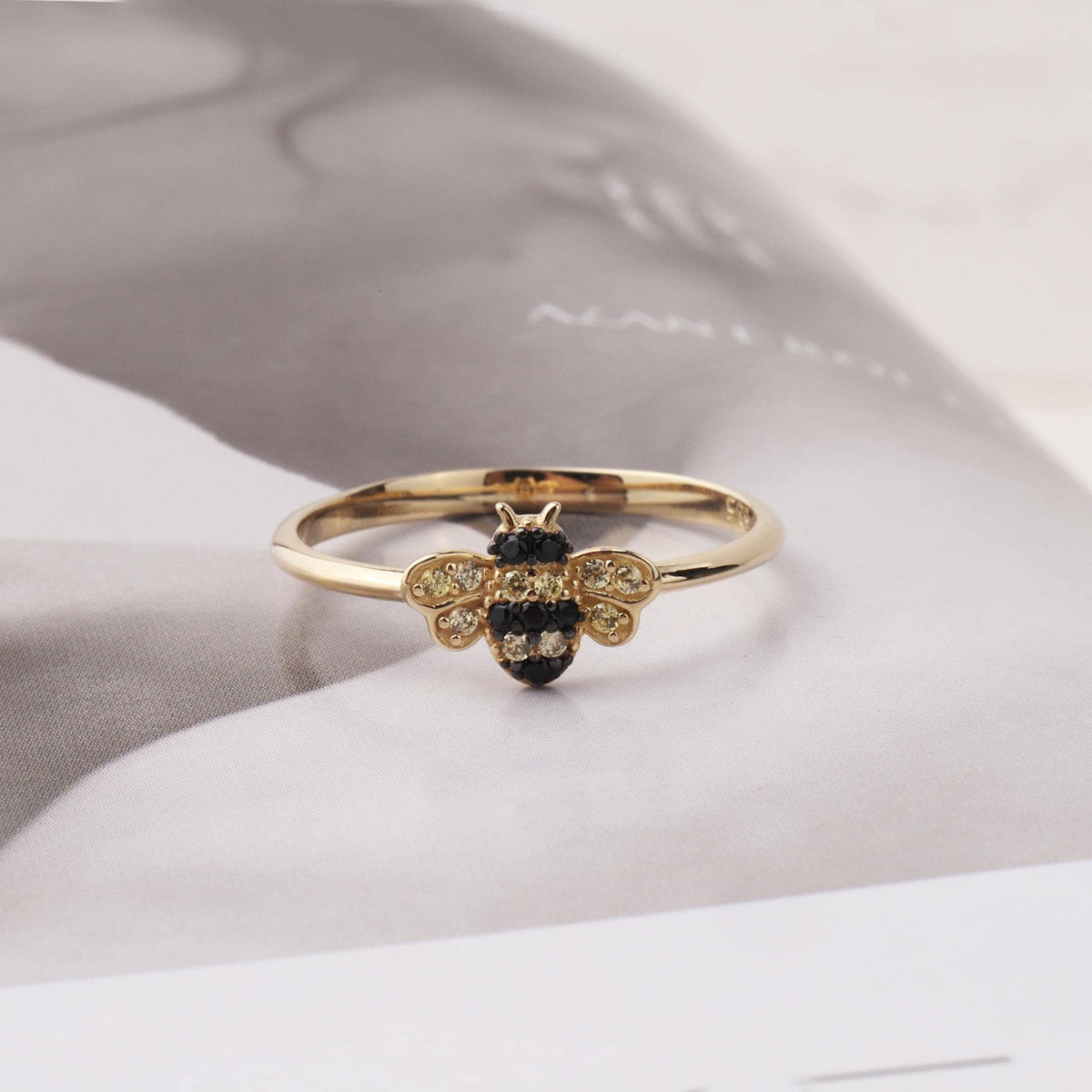 14K Gold Bee Ring, Minimal Honey Bee Gold Ring, Dainty Nature Inspired Ring, Everyday Real Gold Jewelry Gift for Her