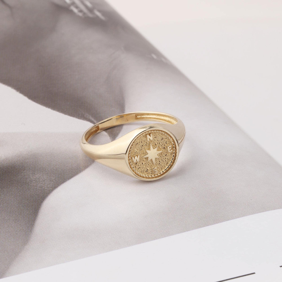 14K Gold Compass Ring, Polar Star Band, North Star Turquoise Ring, Astrology Starburst Ring, Luck Star, Celestial Pinky Ring
