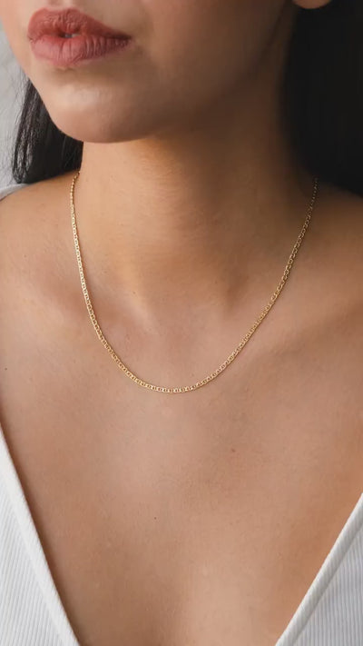 14K Gold Mariner Chain Necklace, 2mm Mariner Link Chain Necklace