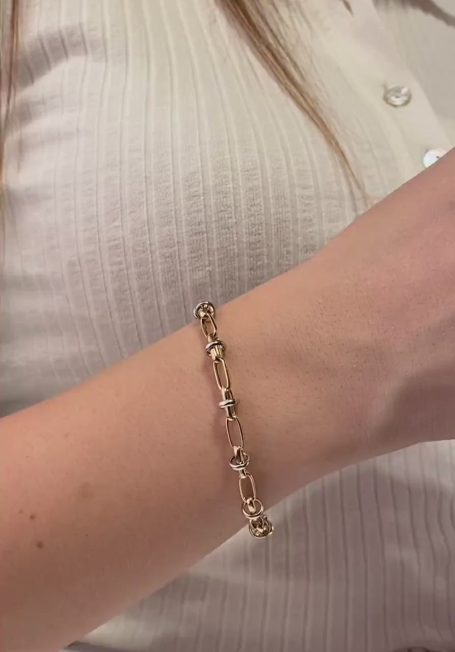 14K Gold Two Tone Chain Bracelet, Oval Chain Bracelet