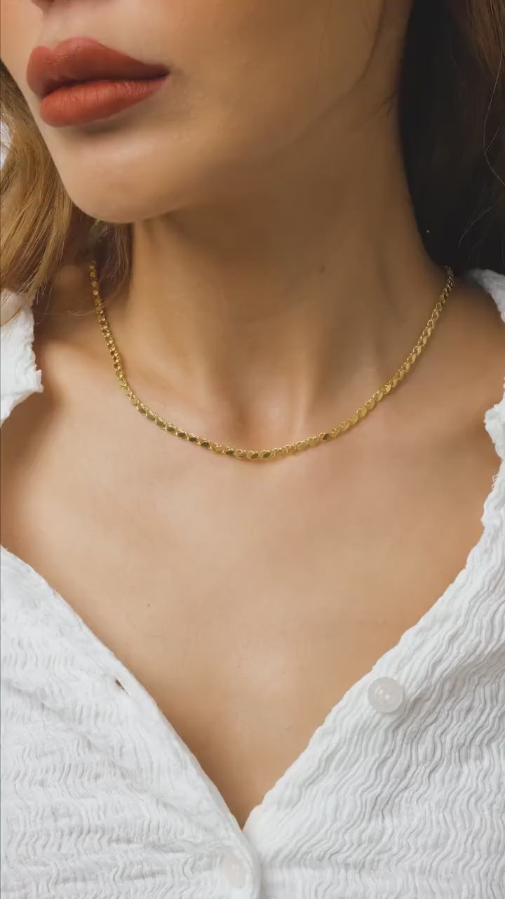 14K Gold Mirror Chain Necklace, 3mm Faceted Chain Necklace