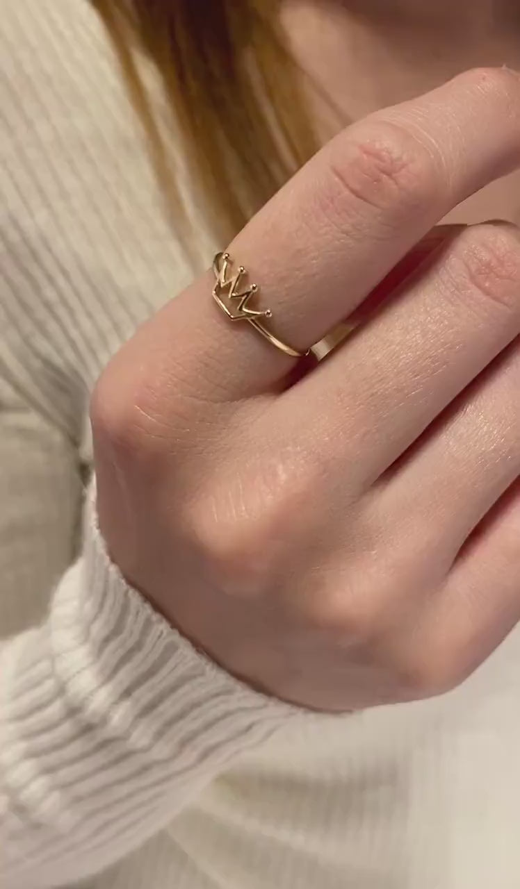 14K Gold Crown Ring, Dainty Gold Princess Crown Ring