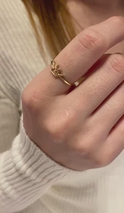 14K Gold Crown Ring, Dainty Gold Princess Crown Ring