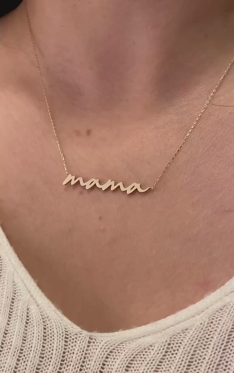 14K Solid Gold Mama Necklace, Custom Made Mama Pendant