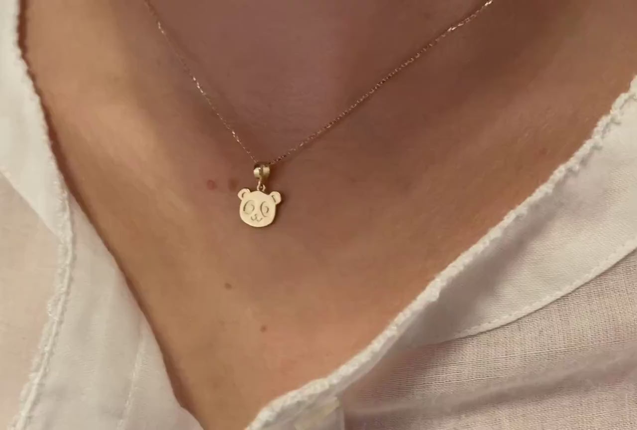 14K Gold Panda Necklace, Gold Panda Bear Pendant