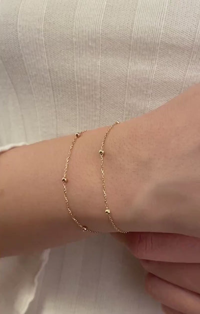 14K Gold Ball Chain Bracelet, Tiny Beaded Bracelet