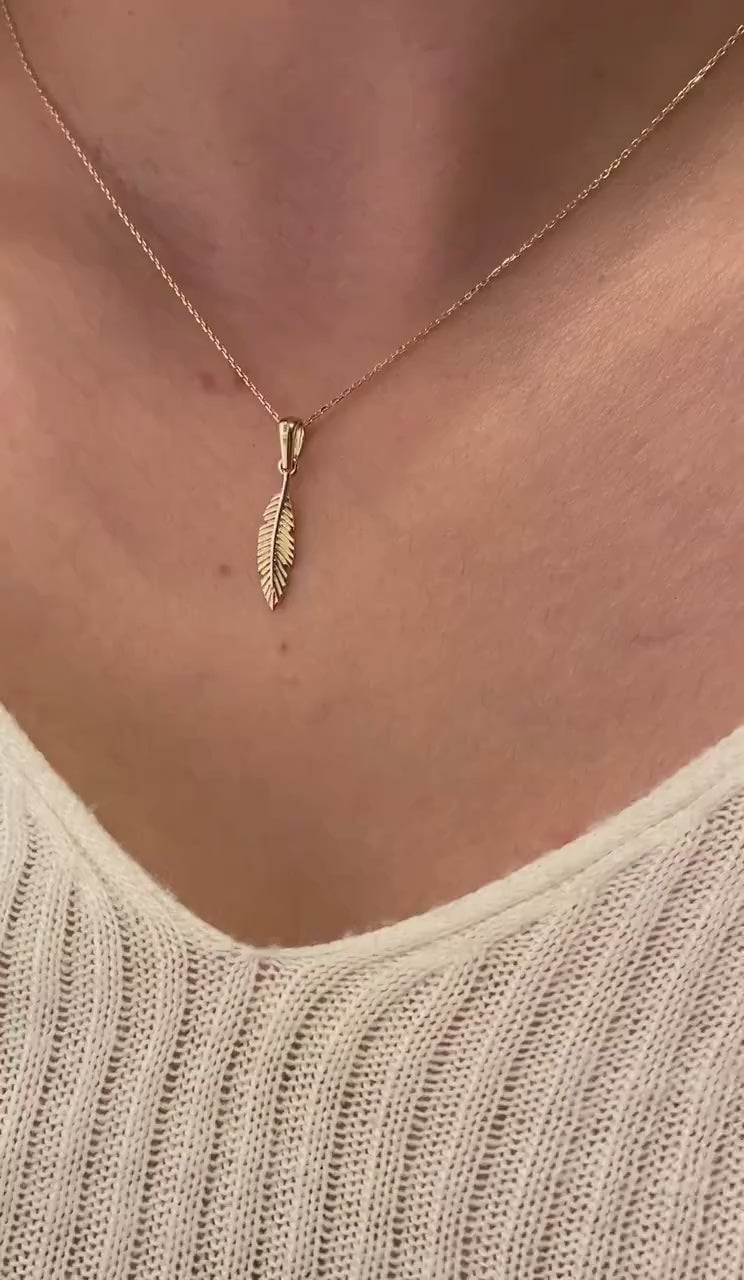 14K Gold Feather Necklace, Chance Pendant