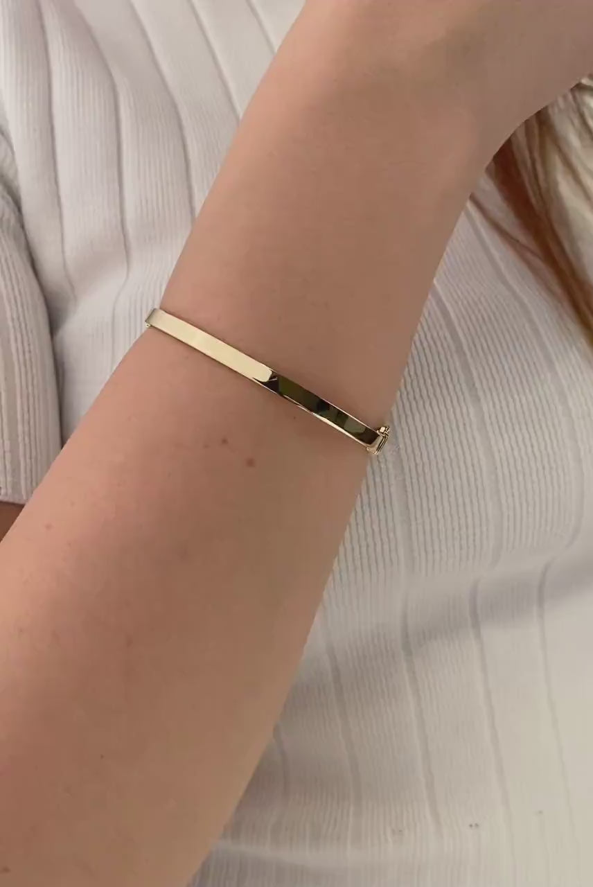 14K Gold Hinged Gold Bracelet, Custom Gold Bangle