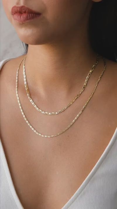 14K Gold Figaro Chain Necklace, 2.5mm 4mm Light Tone Mariner Choker