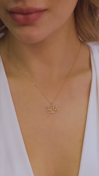 14K Gold Lotus Necklace, Lotus Flower Necklace