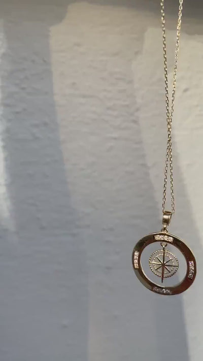 14K Gold Compass Necklace, Polaris Necklace