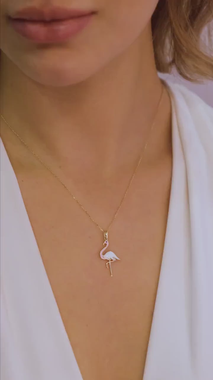 14K Gold Flamingo Necklace, Dainty Flamingo Pendant